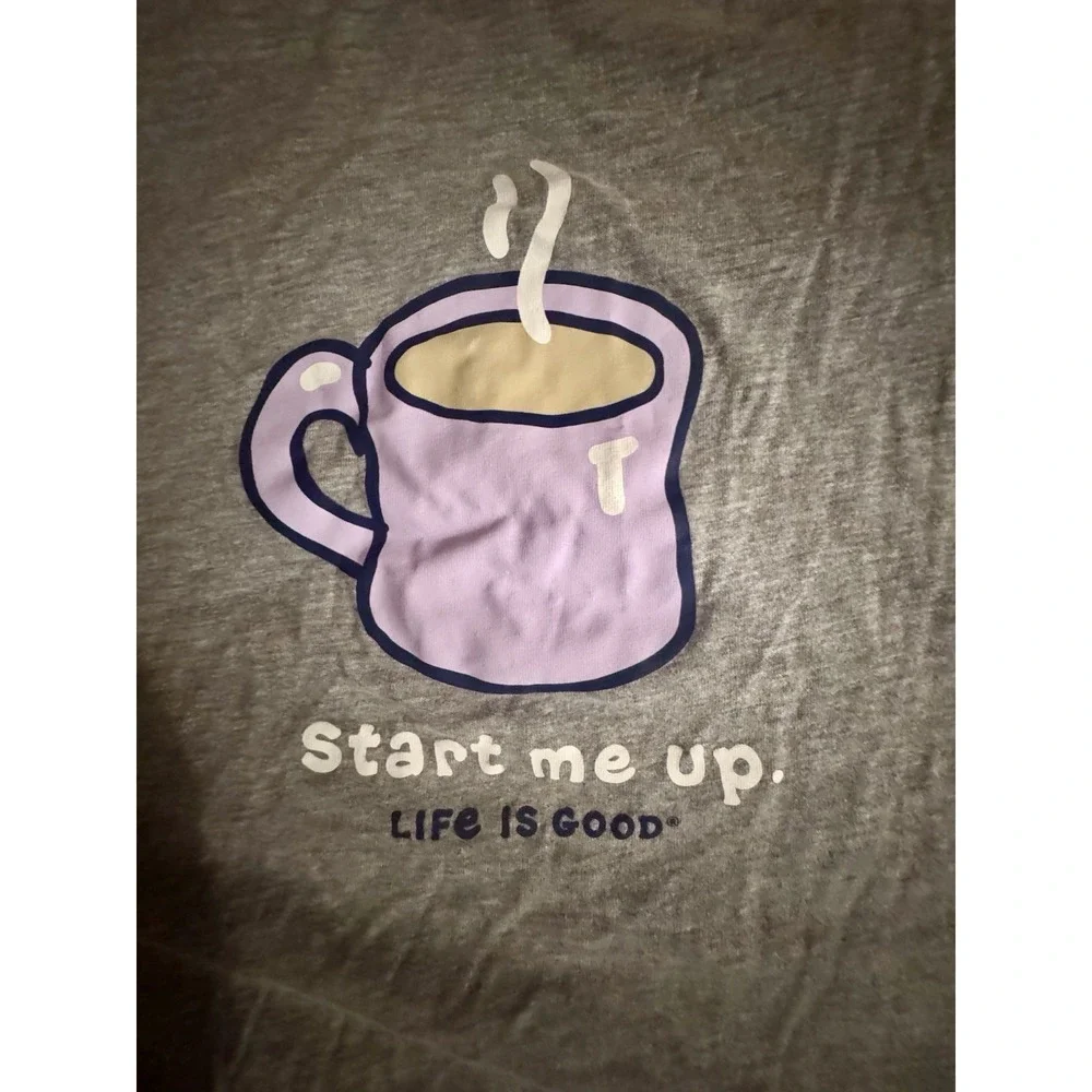 Life Is Good Sleep Pajama Set L Start Me Up Coffee Mug Long Sleeve Shorts Gray